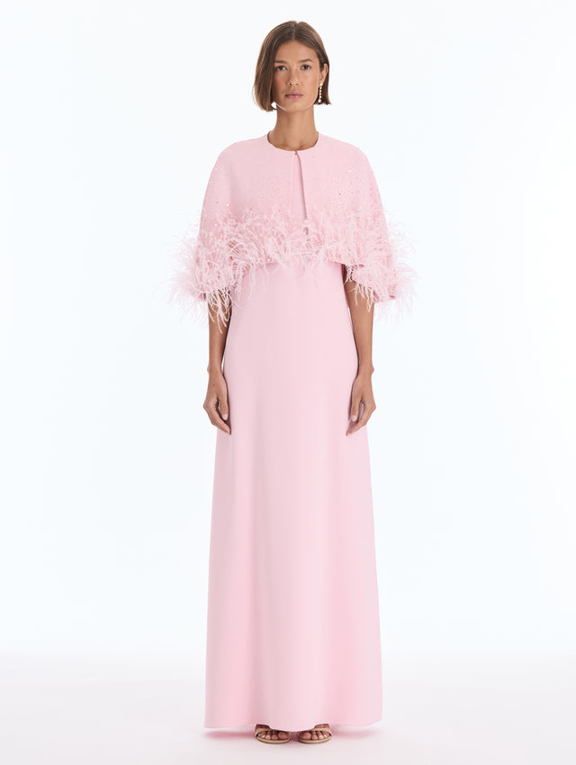 Crystal & Feather Embroidered Capelet Caftan