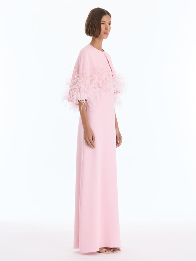 Crystal & Feather Embroidered Capelet Caftan