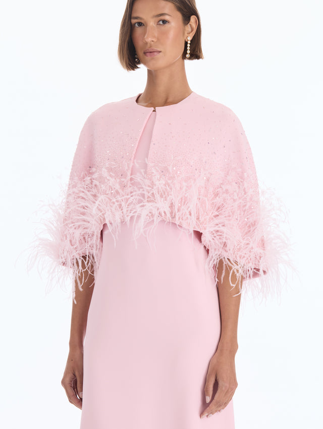 Crystal & Feather Embroidered Capelet Caftan