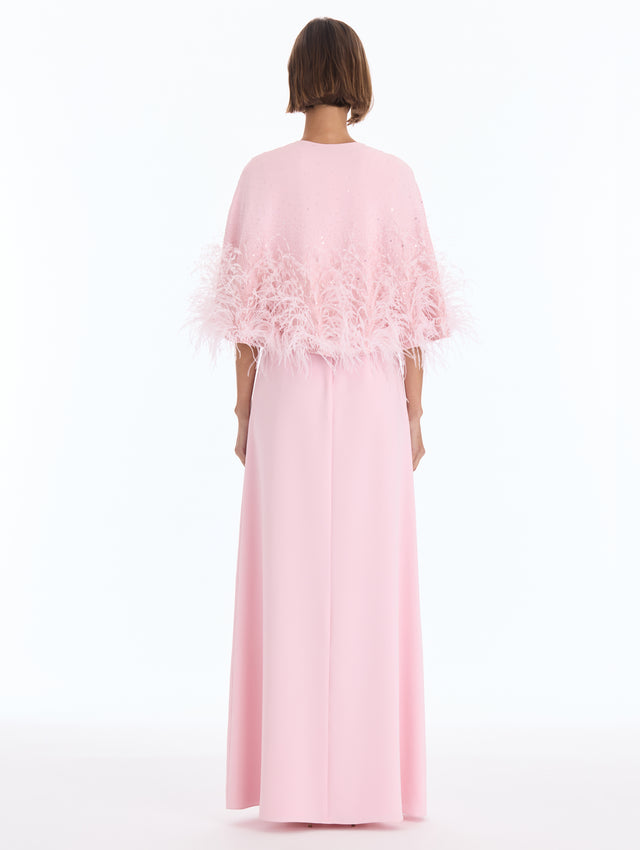 Crystal & Feather Embroidered Capelet Caftan
