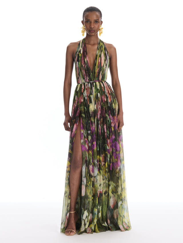 Abstract Garden Chiffon Gown