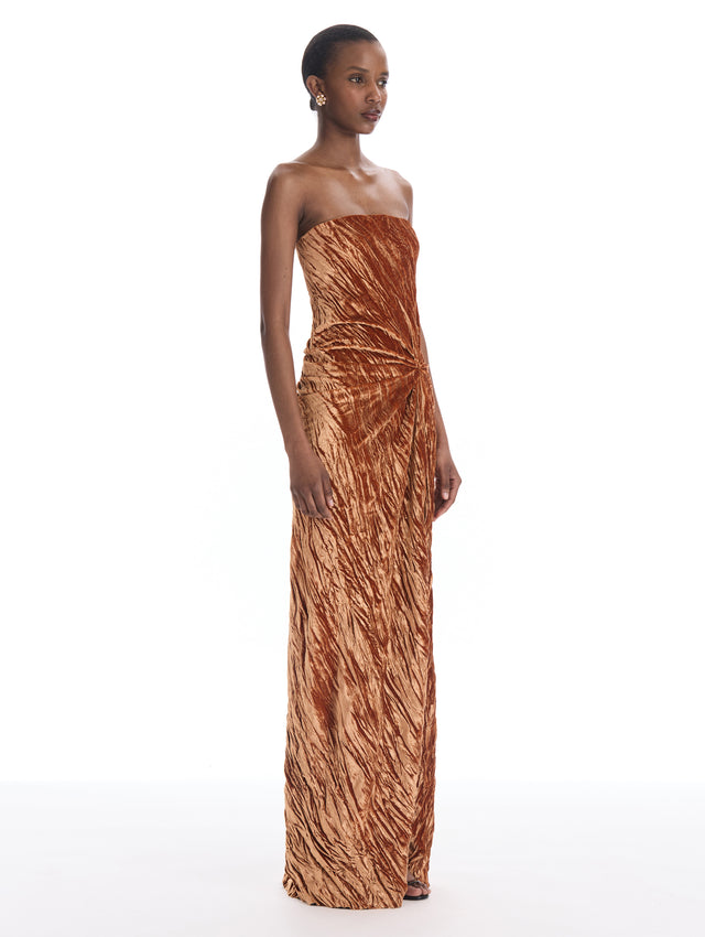 Crinkled Velvet Drape-Detailed Gown
