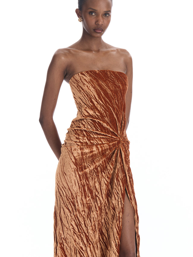 Crinkled Velvet Drape-Detailed Gown