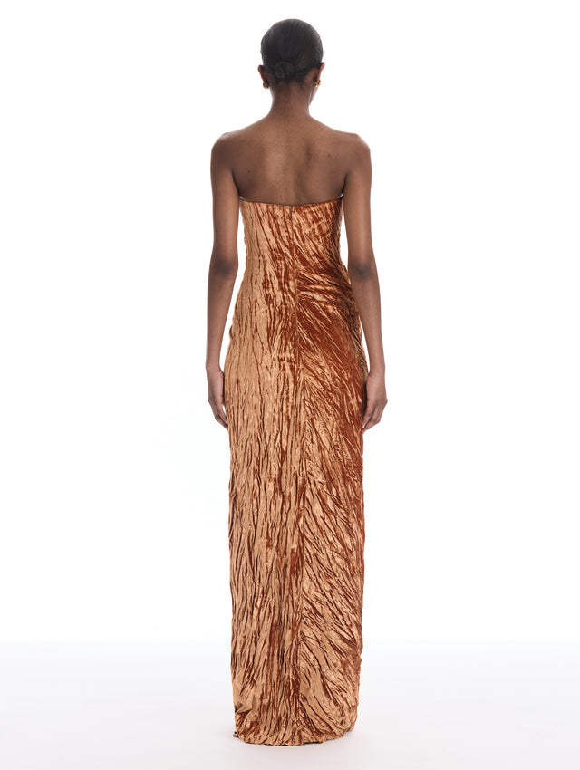 Crinkled Velvet Drape-Detailed Gown