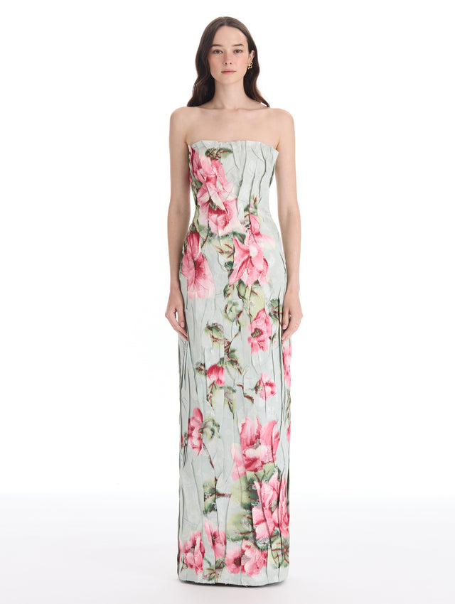 Floral Chiné Jacquard Column Gown