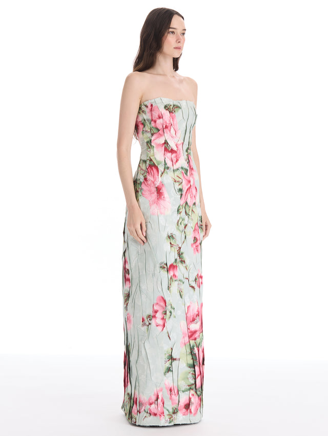 Floral Chiné Jacquard Column Gown