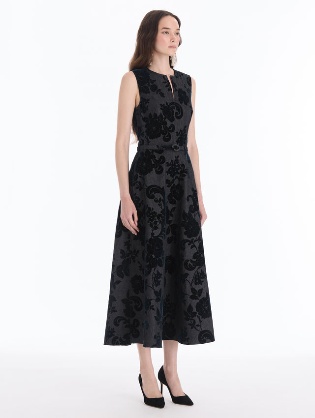 Chrysanthemum Flocked Denim Dress