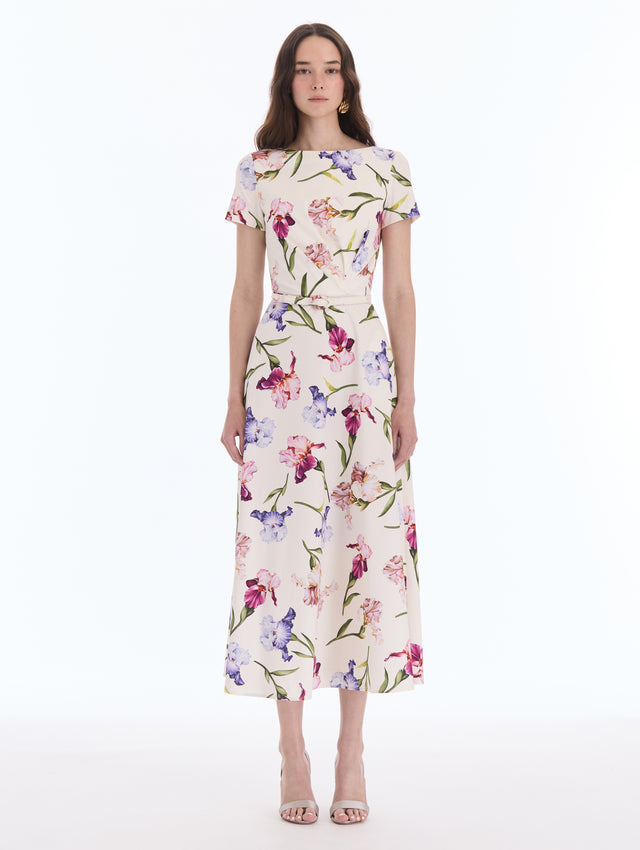 Painted Iris Cotton Poplin Short-Sleeve Dress