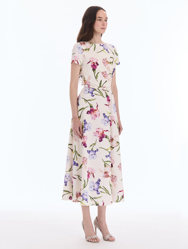 Painted Iris Cotton Poplin Short-Sleeve Dress