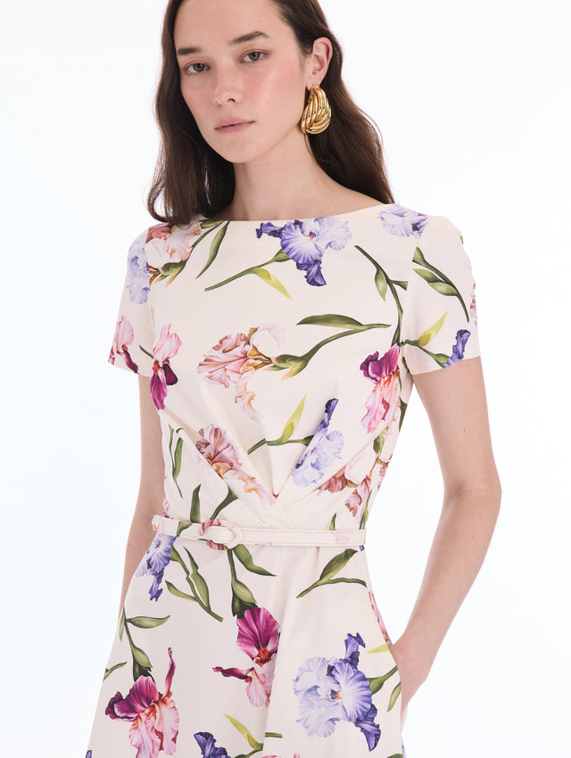 Painted Iris Cotton Poplin Short-Sleeve Dress