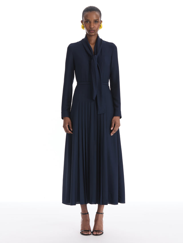 Silk Georgette Pleated Self-Tie Dress