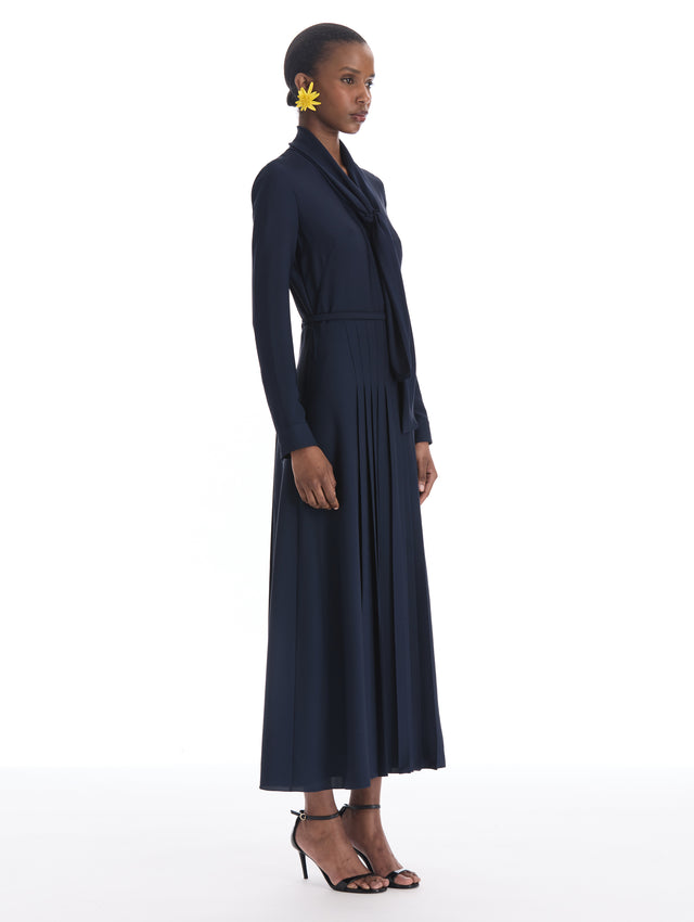 Silk Georgette Pleated Self-Tie Dress
