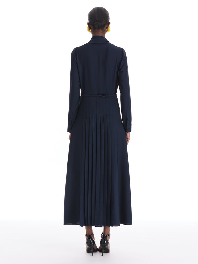 Silk Georgette Pleated Self-Tie Dress