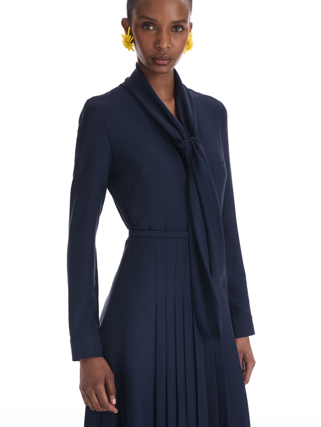 Silk Georgette Pleated Self-Tie Dress