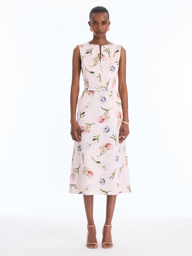 Painted Iris Cotton Poplin Split-Neck Dress