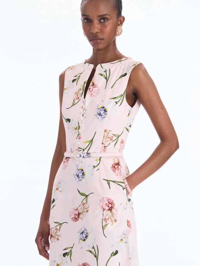 Painted Iris Cotton Poplin Split-Neck Dress