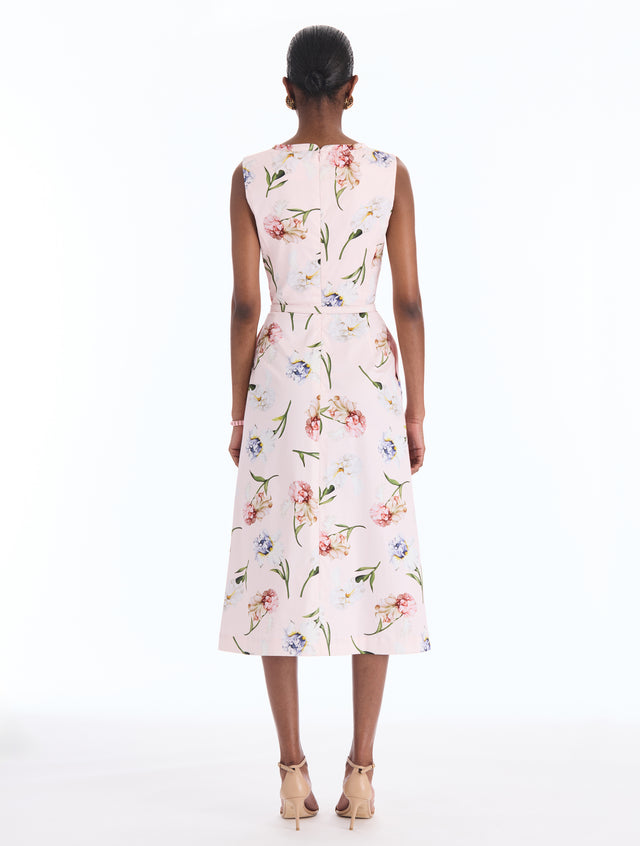 Painted Iris Cotton Poplin Split-Neck Dress