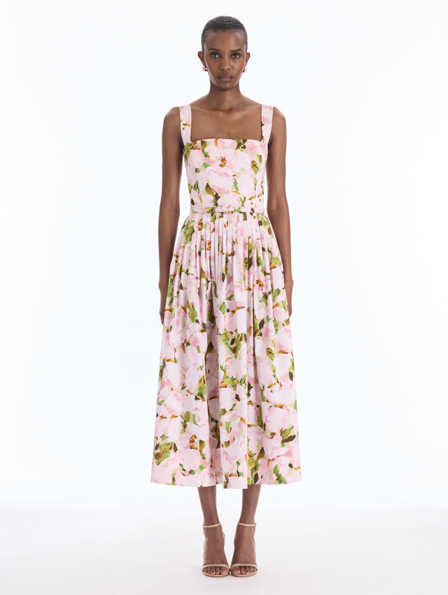 Watercolor Iris Cotton Poplin Sleeveless Dress