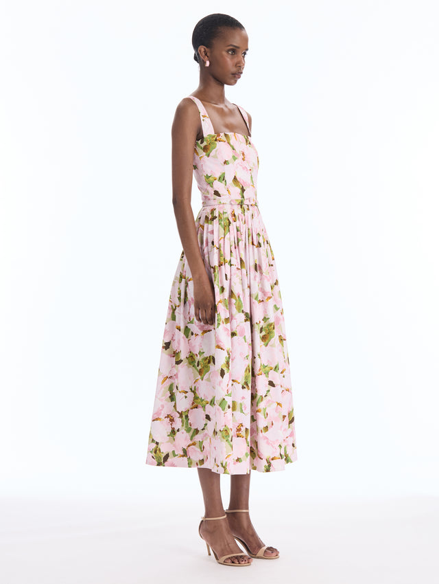 Watercolor Iris Cotton Poplin Sleeveless Dress