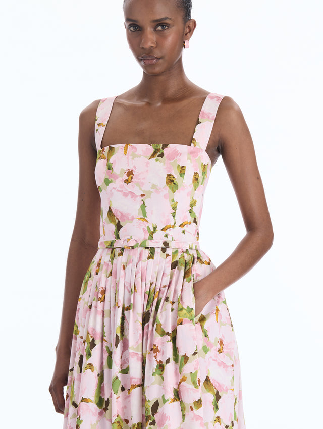 Watercolor Iris Cotton Poplin Sleeveless Dress