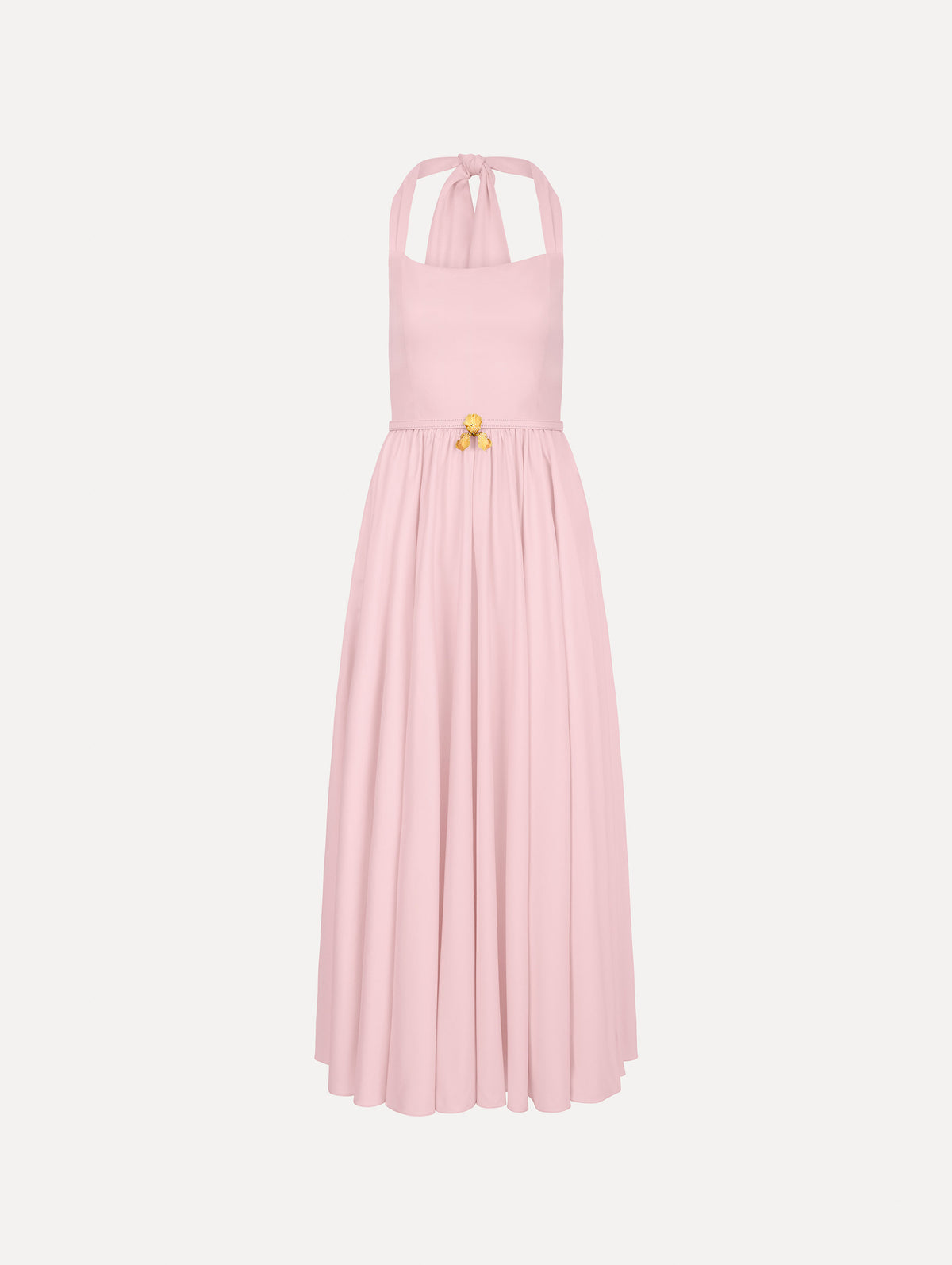 The image depicts a sleeveless stretch cotton poplin sateen day dress. Front view.
