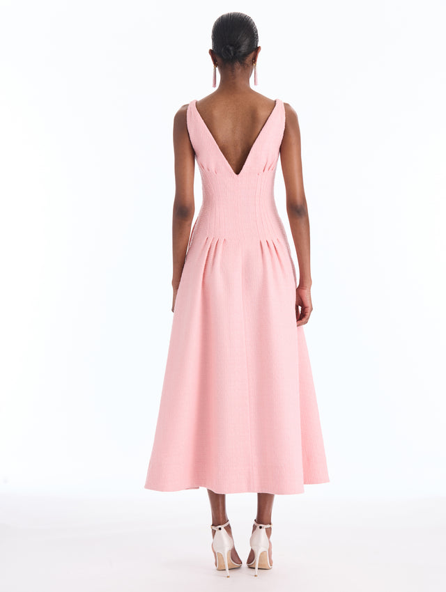 Pleated Wool V-Neck Dress