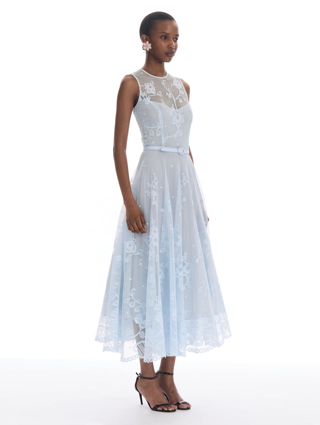 Floral Oscar Embroidered Lace Dress