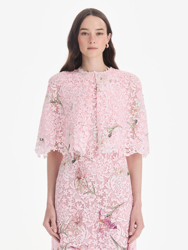Cape Sleeve Painted Iris Degrade Lace Day Dress