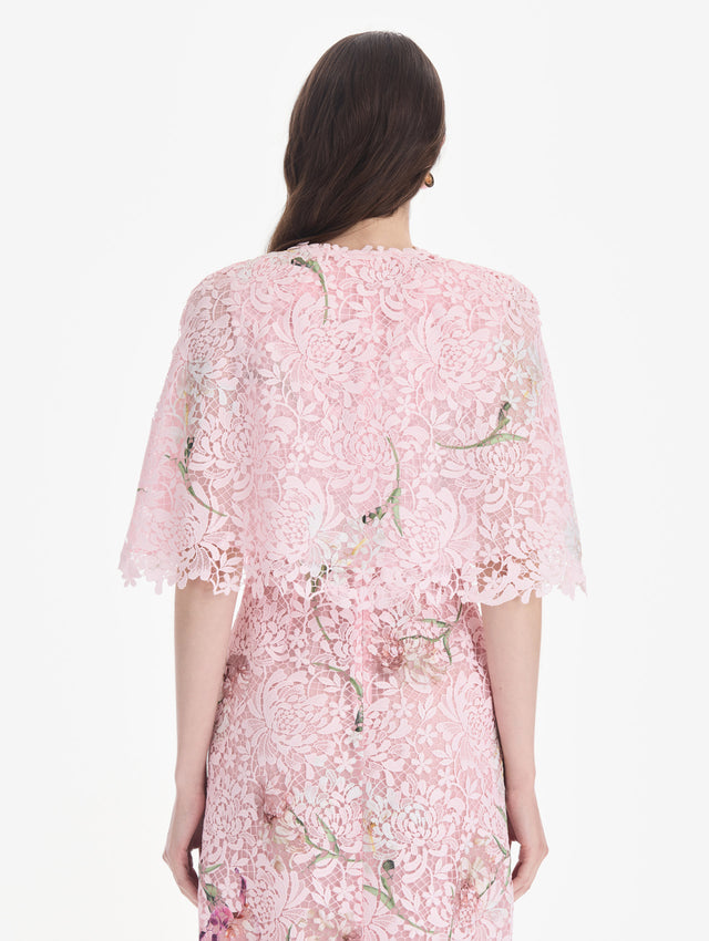 Cape Sleeve Painted Iris Degrade Lace Day Dress