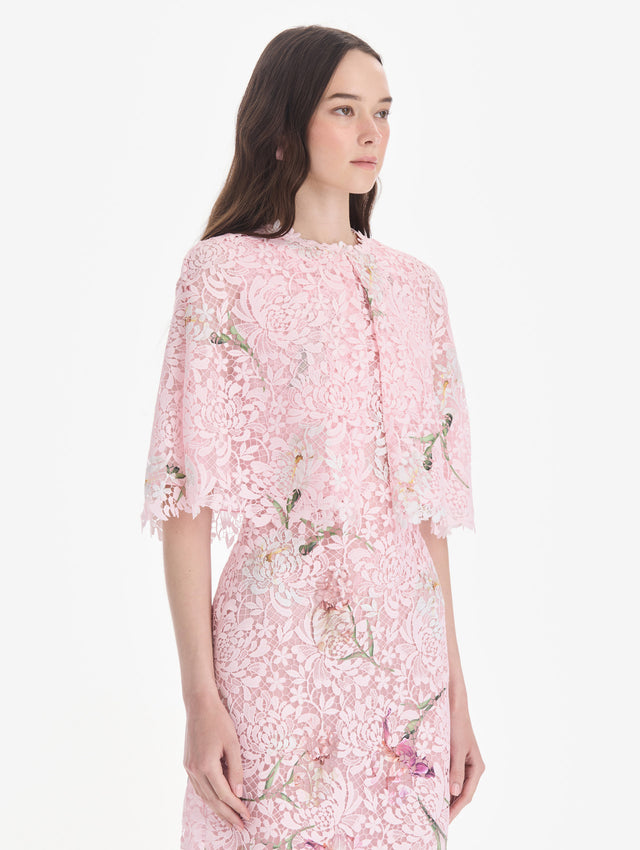 Cape Sleeve Painted Iris Degrade Lace Day Dress