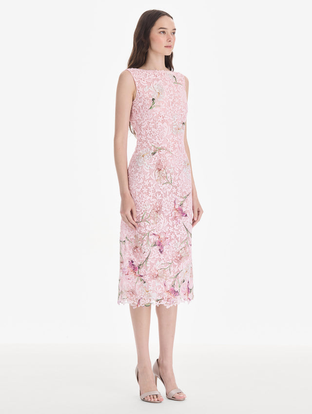 Cape Sleeve Painted Iris Degrade Lace Day Dress