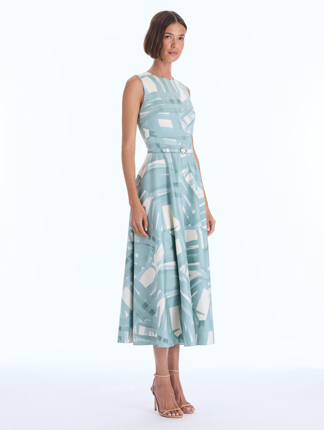 Abstract Plaid Cotton Poplin Dress
