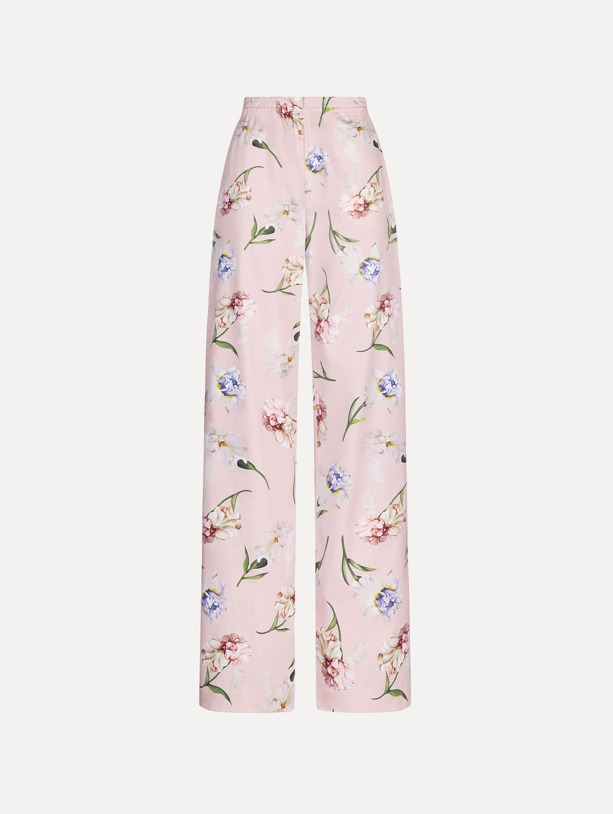 The image depicts a painted iris poplin pant. Front view.