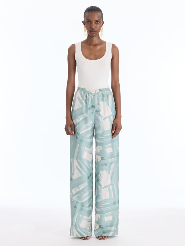 Abstract Plaid Silk Twill Pant