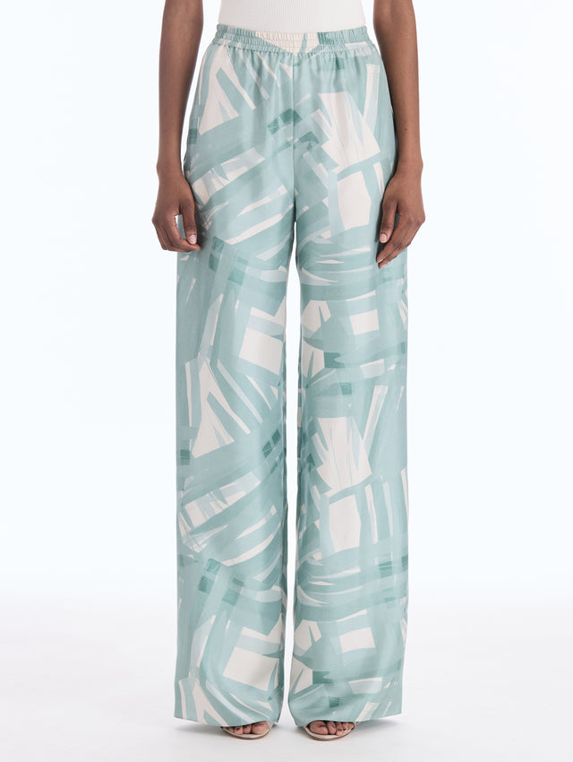 Abstract Plaid Silk Twill Pant