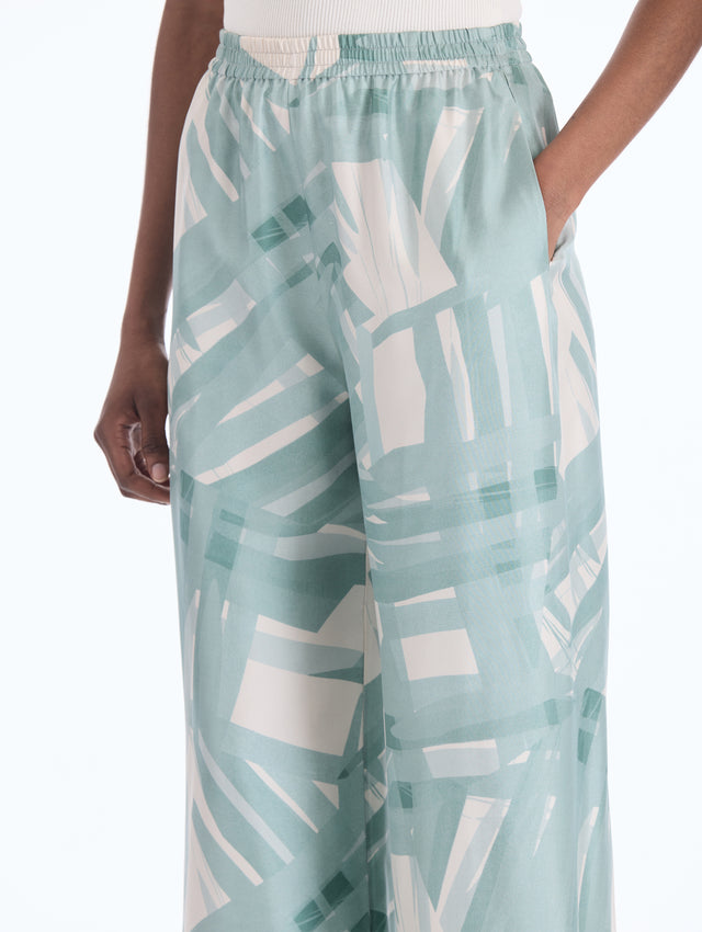 Abstract Plaid Silk Twill Pant