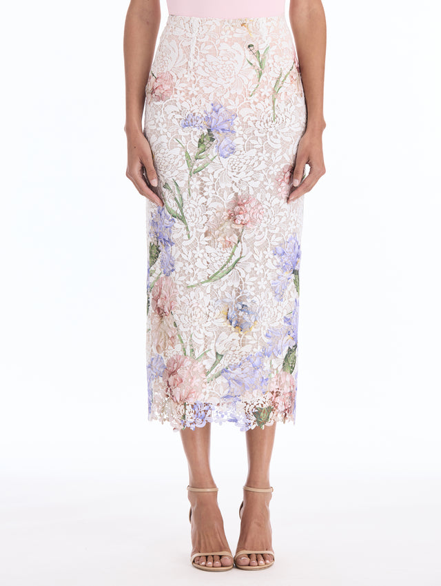 Degradé Painted Iris Guipure Pencil Skirt