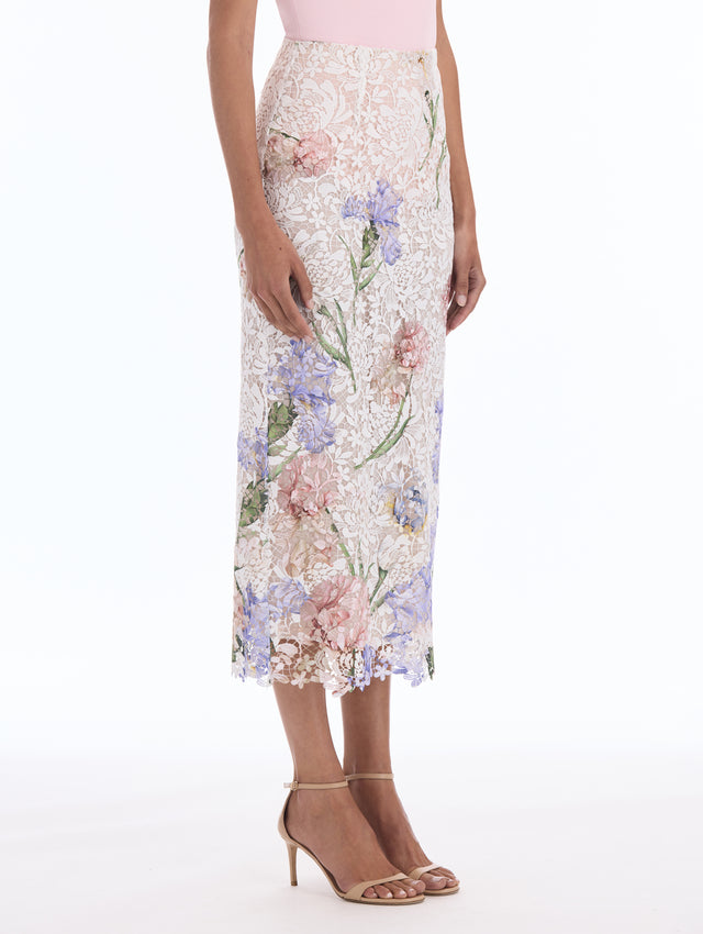 Degradé Painted Iris Guipure Pencil Skirt