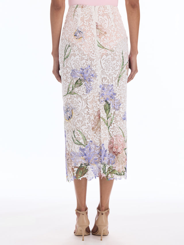 Degradé Painted Iris Guipure Pencil Skirt