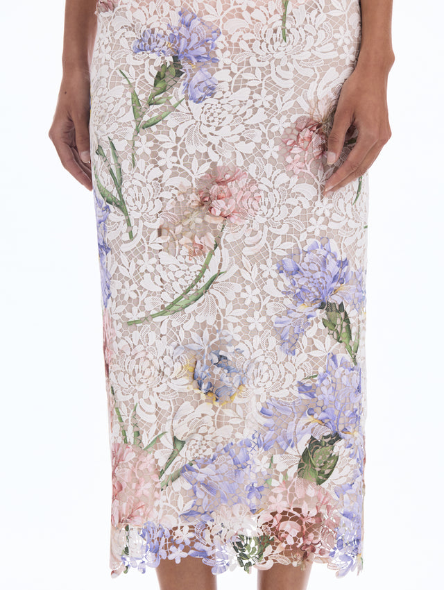 Degradé Painted Iris Guipure Pencil Skirt