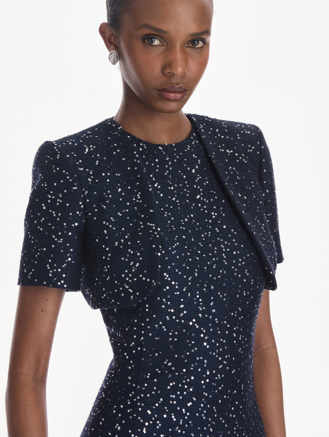 Short Sleeve Sequin Tweed Cape