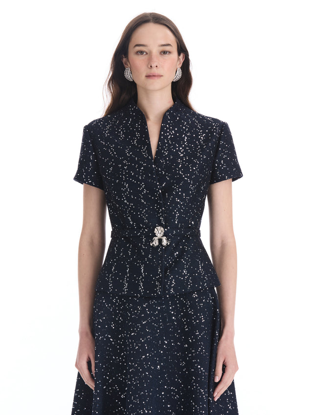 Iris Belt Sequin Tweed Jacket