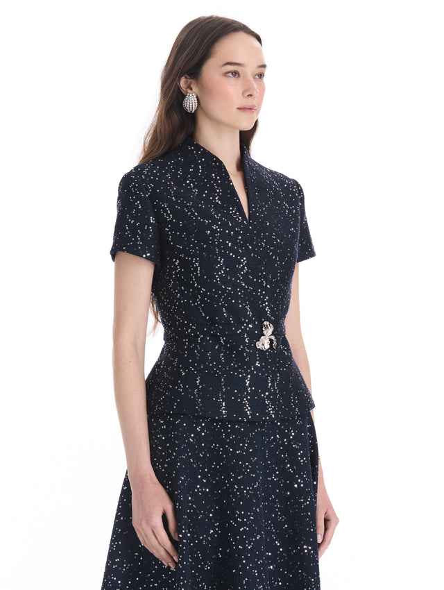 Iris Belt Sequin Tweed Jacket