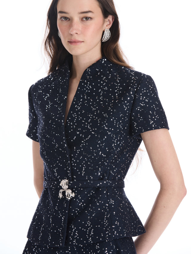 Iris Belt Sequin Tweed Jacket
