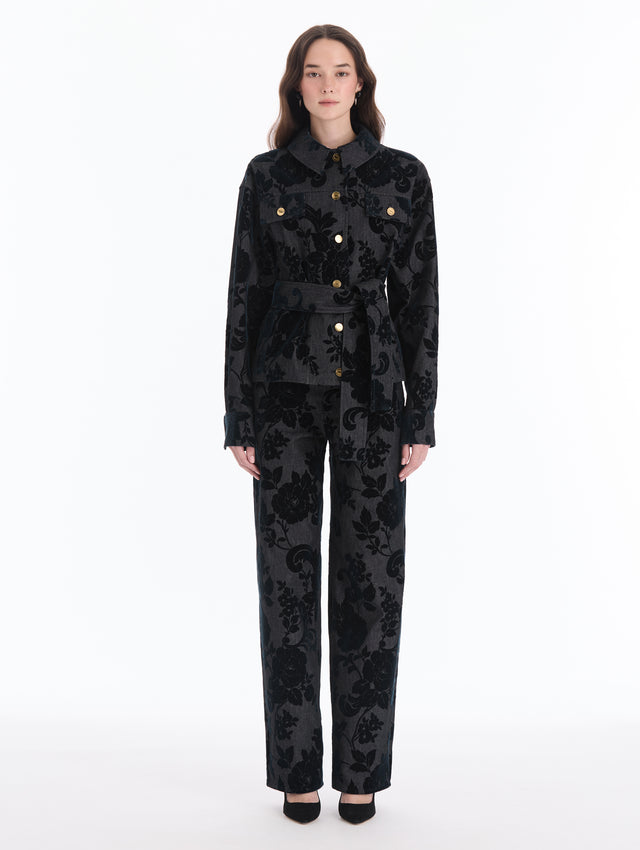 Chrysanthemum Flocked Denim Jacket