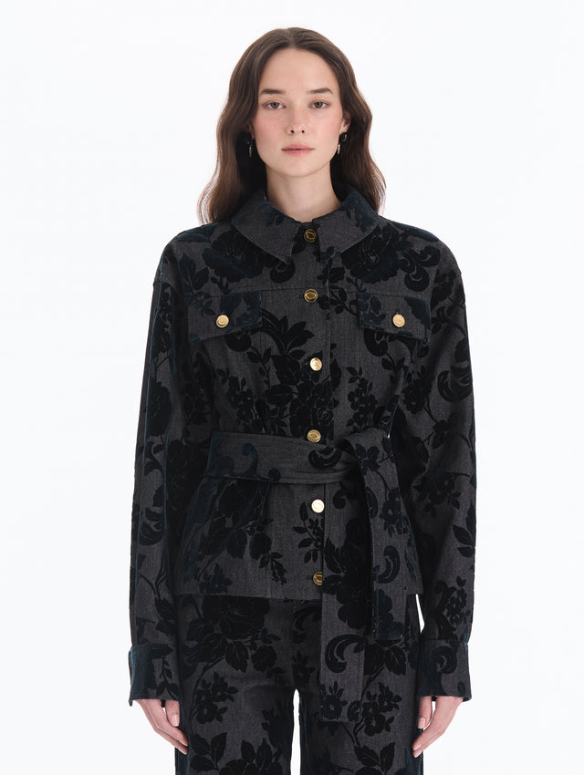 Chrysanthemum Flocked Denim Jacket