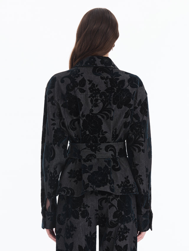 Chrysanthemum Flocked Denim Jacket