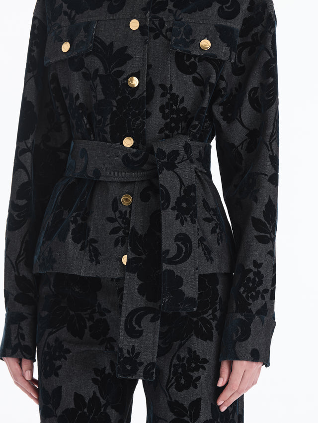 Chrysanthemum Flocked Denim Jacket