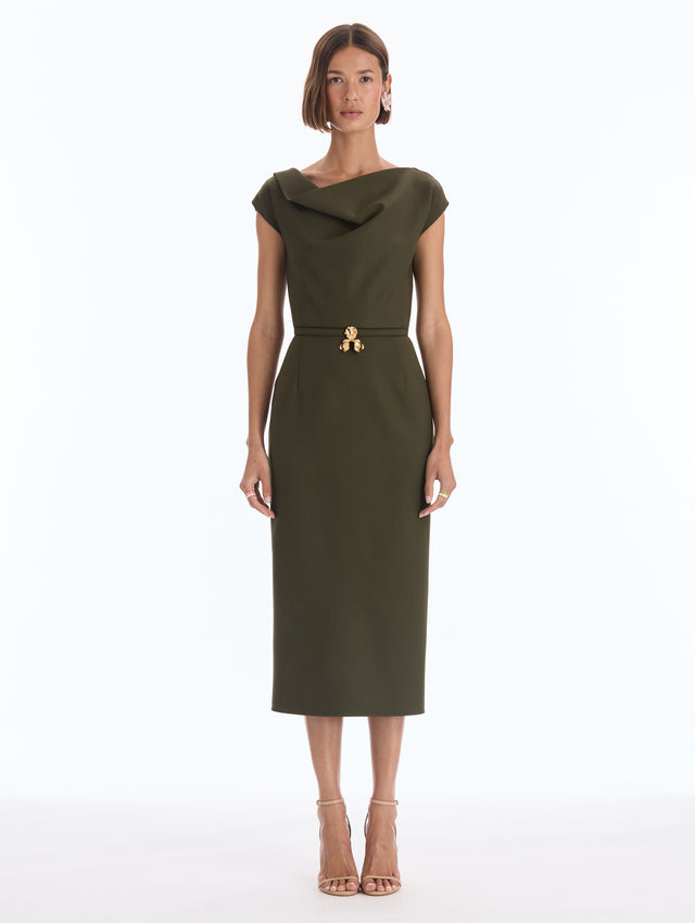 Iris Belt Drape-Detailed Dress