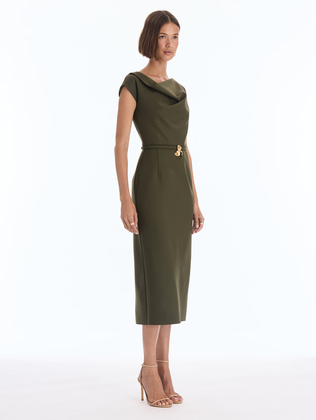 Iris Belt Drape-Detailed Dress
